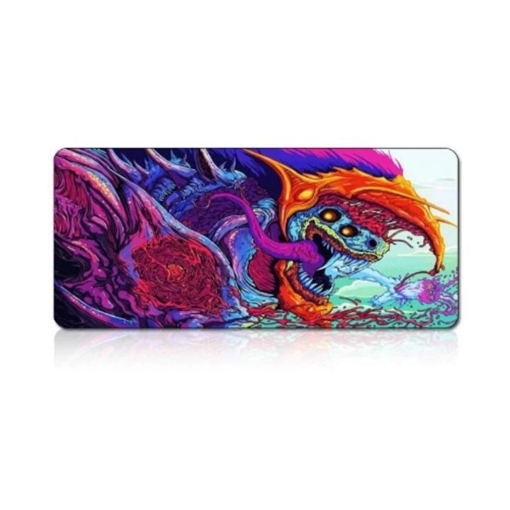 Mousepad Gaming Luxer Dragon 90 x 40 cm, Baza Cauciucata si Cusaturi laterale, Waterproof, Antiderapant