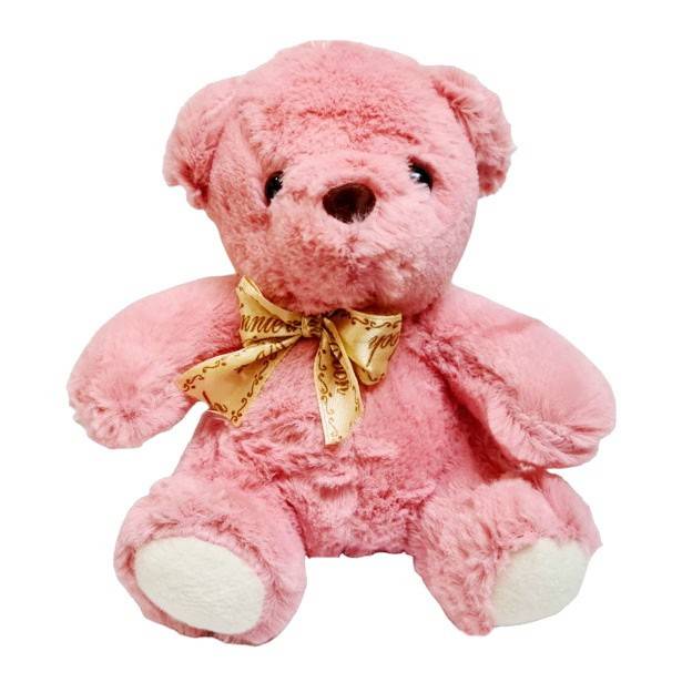 Ursulet de plus, pufos, cu fundita, 17 cm, Roz - eMAG.ro