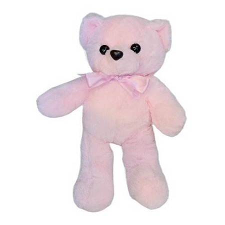 Ursulet de plus, pufos, cu fundita, 30 cm, Roz - eMAG.ro