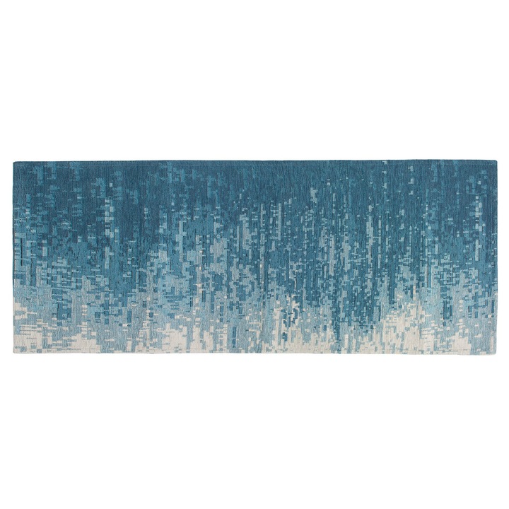 Covor Runner Thames Design By Suardi anti-alunecare pentru bucatarie, Co.Ingros.Tex, Bumbac/Poliester/Acril, 55X240 cm, Model abstract, Albastru/Bej