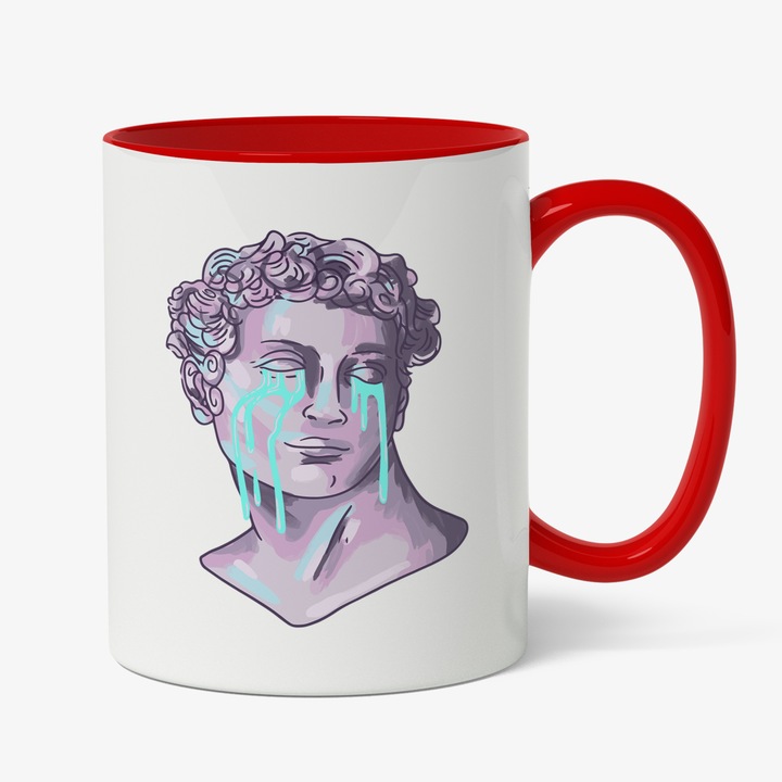 Cana Cu Sculptura Mov Chip Masculin, Plangand, Stil Grecesc, Cadou Pentru Iubitorii De Arta, Multicolor, 330 ml, Maner Rosu