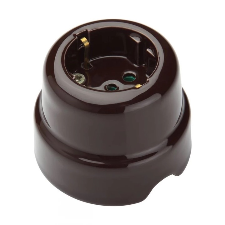 Priza Din Ceramica Retro Cu Impamantare 16A 250V Maro Inchis Country Italia