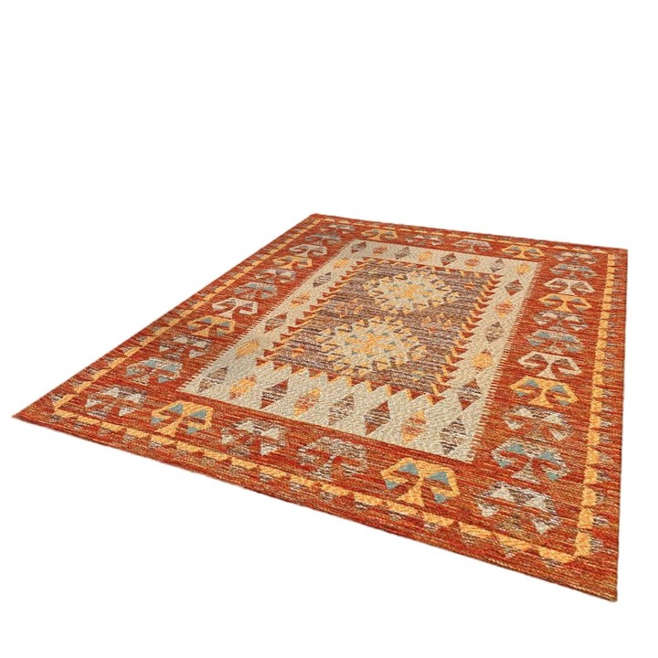 Covor Kilim Suardi, Co.Ingros.Tex, Bumbac/Poliester/Acril, 85x150 cm, Portocaliu