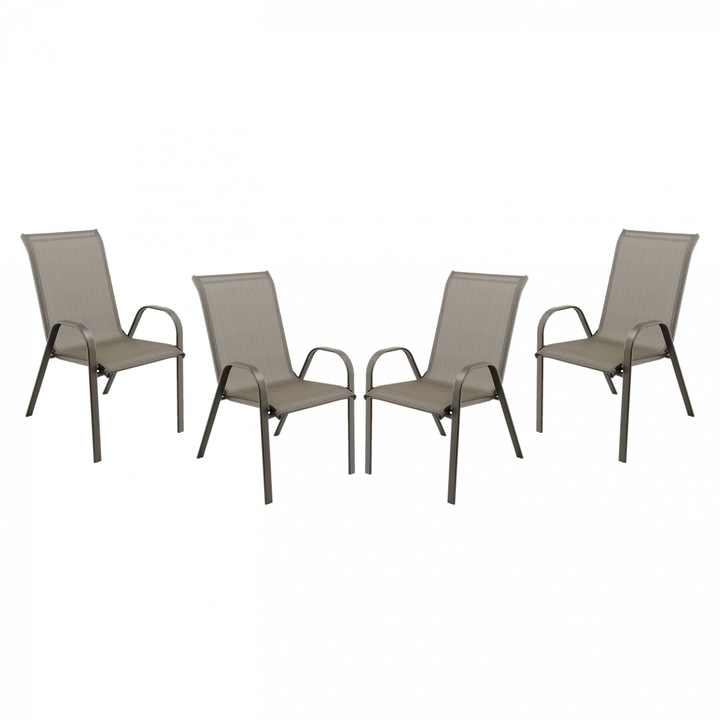 Комплект 4 стола Kring Bruxelles за градина/тераса/балкон, Метални, Сиви, 72.5 x 55.5 92.5 cм