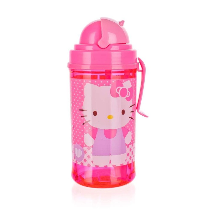 Sticla de apa pentru copii, Plastic, Hello Kitty, 350 ml, Multicolor