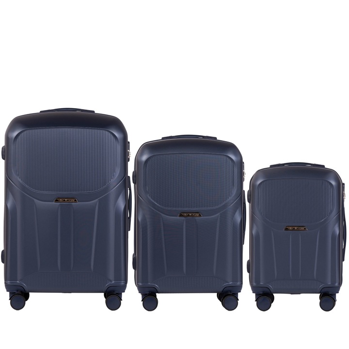Комплект куфари Wings PDT01, ABS, С 4 колела, 3 броя, Тъмносин