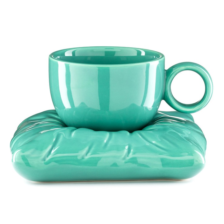 Чаша с чинийка, Gadget Master, керамика, 250 мл, тюркоаз