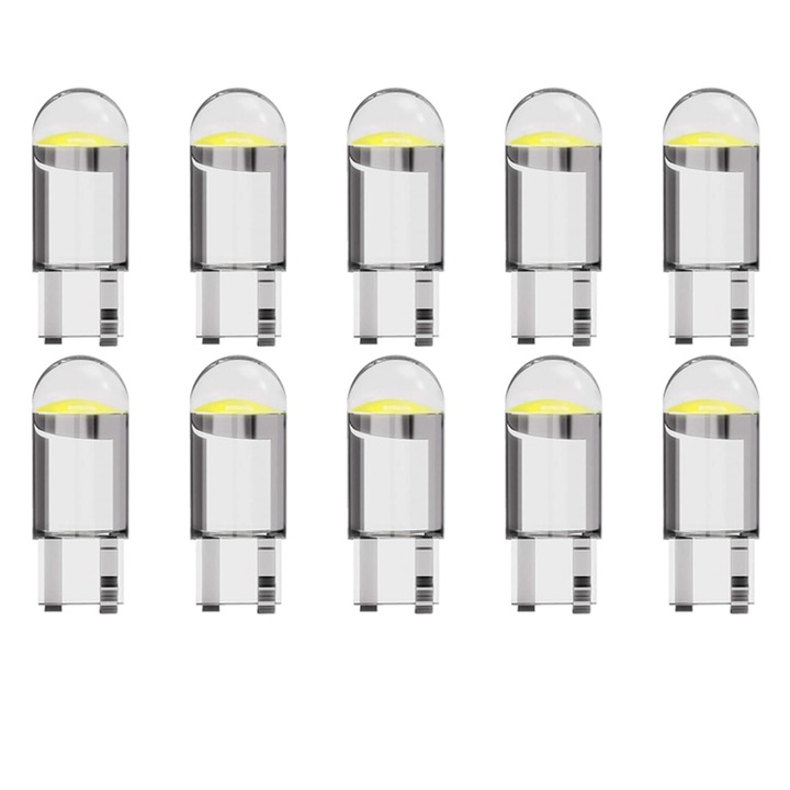 Set 10 becuri LED, Darklove, T10 / W5W, Lumina alba, pentru bord, lumini ambientale, senzorul de parcare, Transparent
