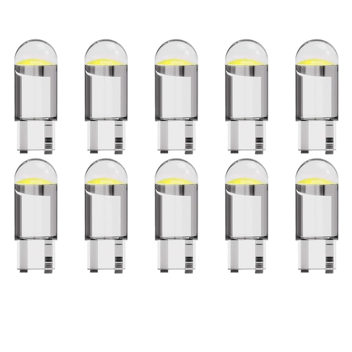 Set 10 becuri LED, Darklove, T10 / W5W, Lumina alba, pentru bord, lumini ambientale, senzorul de parcare, Transparent
