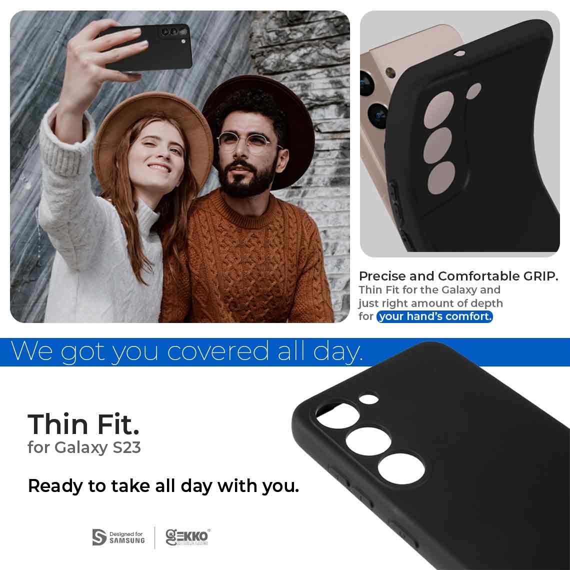 Husa pentru Samsung S23, Mata, Ultrasubtire, din silicon gel, cu decupaje la camere, 0.3mm, antiamprente, Gekko, Neagra