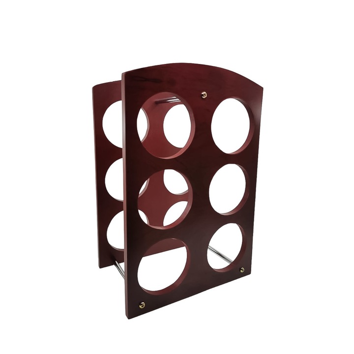 Tartó 6 borosüveghez Wine Show, elegáns design, barna fa, 37x25x17 cm, Doty