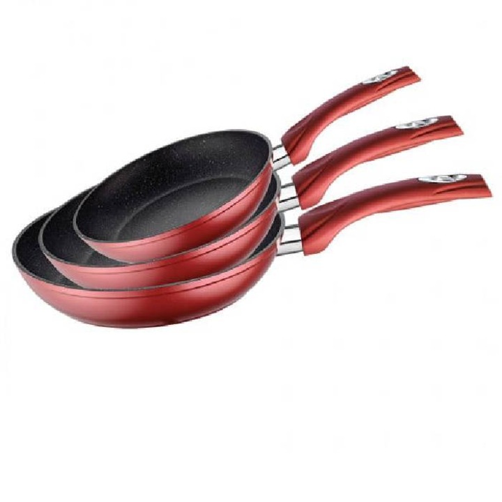 Set 3 tigai cu inductie HotChef, 28cm, 24cm, 20cm, Rosu
