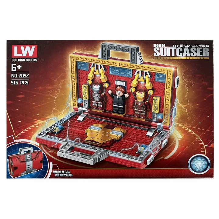 OEM LW Super Aheroes Építőkészlet, Vasember stílusú bőrönd, 516 db, 6+ év