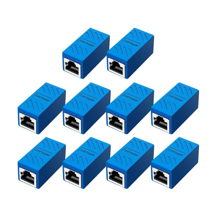 Set 10 adaptoare Ethernet, FAC, RJ45, Cat7/Cat6/Cat5e/Cat5, Albastru