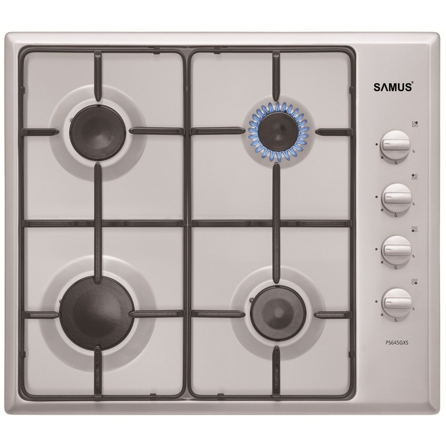 Plita incorporabila Samus PS645GXS, 4 arzatoare, Aprindere electrica, Inox