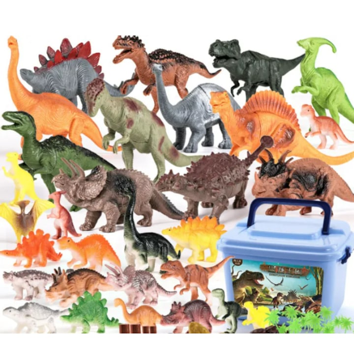 Set 44 figurine dinozauri, Plastic, Multicolor