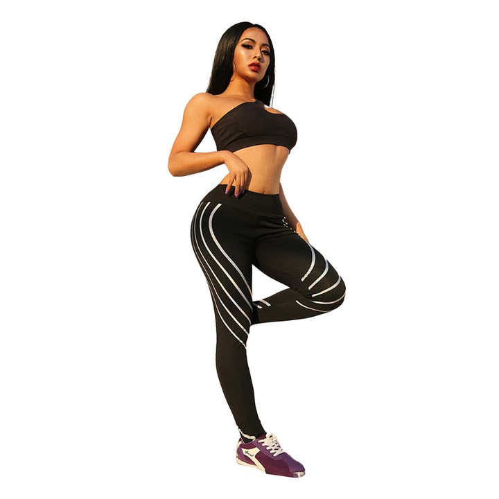 Colanti WNY Sport cu Talie Inalta cu Elemente Reflectorizante, Negru