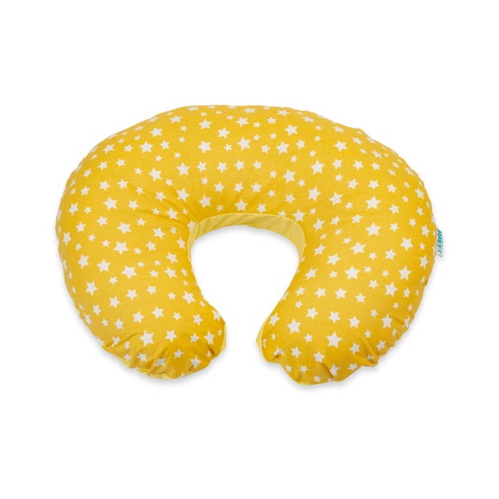 2 az 1-ben szoptatós párna levehető huzattal, fehér csillagokkal sárga háttérrel