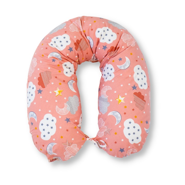 Perna pentru gravide tip cornulet 3 in 1 din bumbac, norisori cu roz