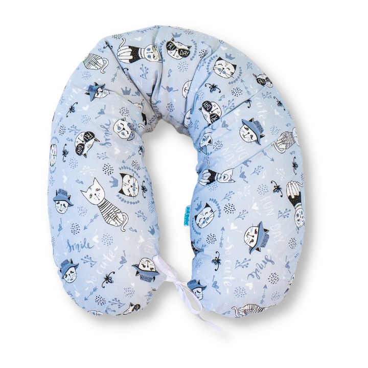 Perna pentru gravide tip cornulet 3 in 1 din bumbac, pisici cu gri