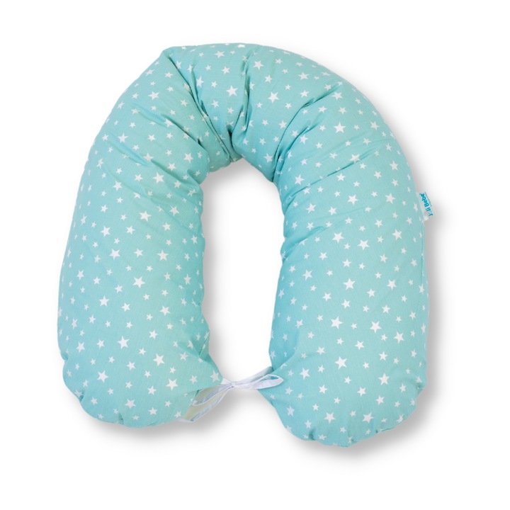Възглавница за бременни Cornulet 3 в 1 от памук, тюркоаз със звездички