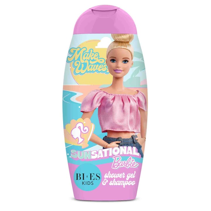 Gel de dus si sampon copii 2 in 1, Bi-es, Barbie Sunsational, 3 ani+, 250 ml