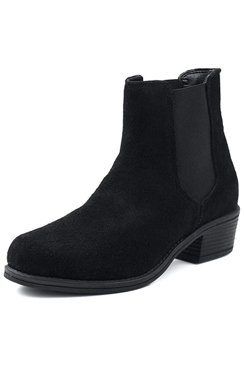 Ghete dama Redfoot Chelsea 16-00156, Cu elastice, piele intoarsa naturala, Negru