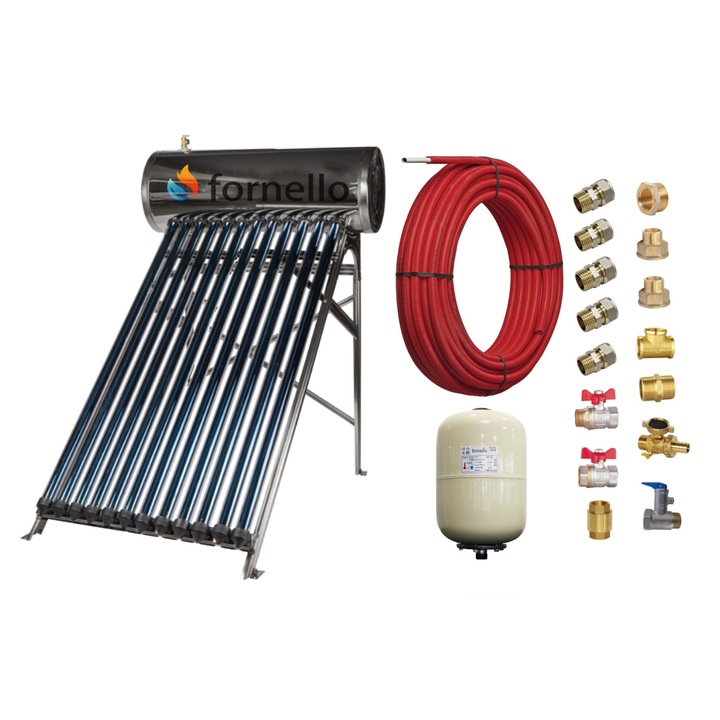 Set panou solar presurizat compact Fornello SPP-470-H58/1800-12-c cu 12 tuburi vidate de tip heat pipe si boiler din inox de 109 litri