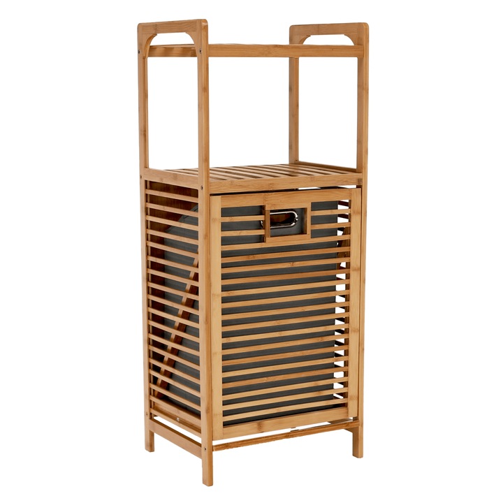 Cos de rufe bambus natur si textil gri Keri 40x30x95 cm