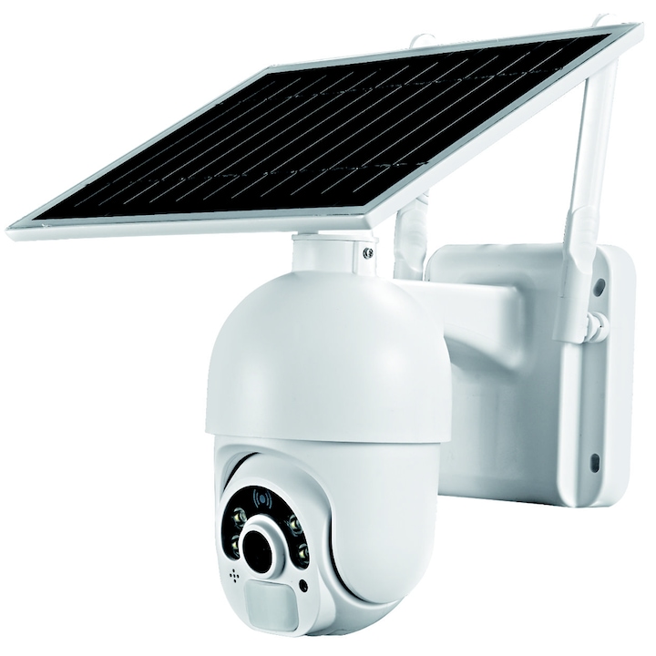 4G слънчева камера за наблюдение, 4MP резолюция 2592 x 1520, въртене от приложението, IR нощно виждане и цветно нощно виждане, двупосочна комуникация, сензор за движение, 6W монокристален слънчев панел и включени батерии, IP66