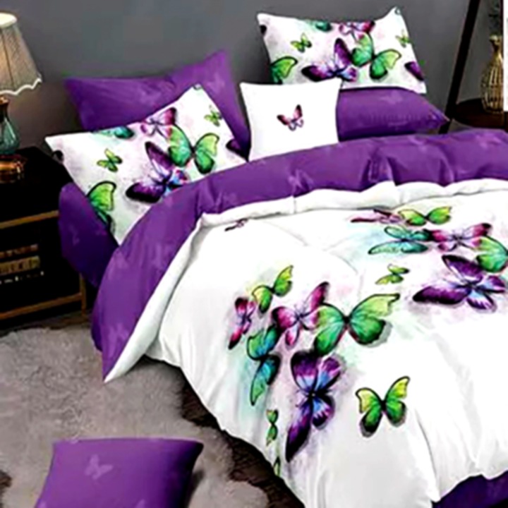 Lenjerie de pat Finet, cearceaf cu elastic, 6 piese, pentru pat dublu, multicolor, Ralex Pucioasa, 160x200cm, LDP-FINH-100258