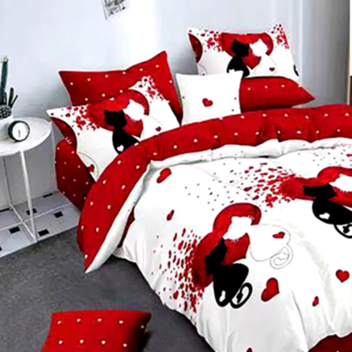 Lenjerie de pat Finet, cearceaf cu elastic, 6 piese, pentru pat dublu, multicolor, Ralex Pucioasa, 160x200cm, LDP-FINH-100262