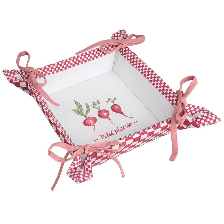 Fehér-piros pamut kenyérkosár Petit 35 cm x 35 cm x 8 h