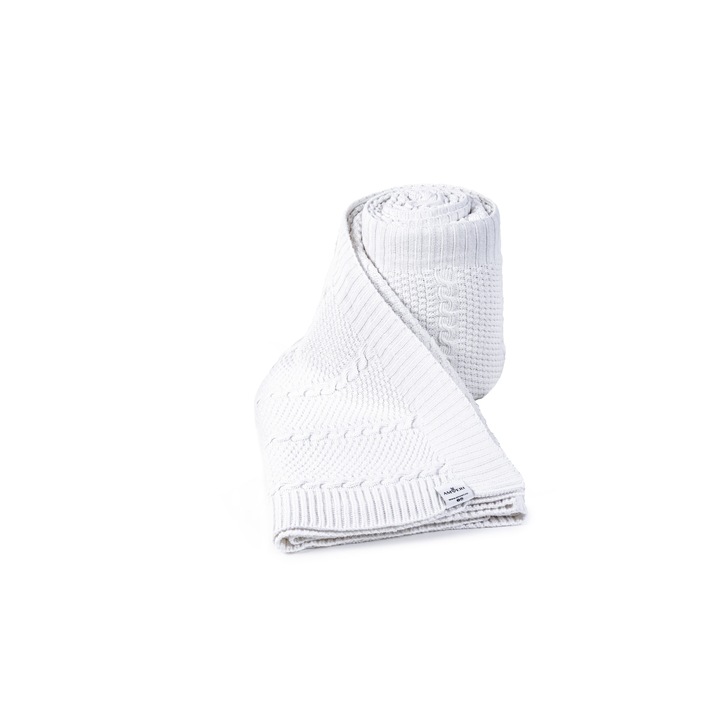 OEM Dupla ágytakaró, kötött, 100% pamut, Dupla Torsade, 220x200 cm, Fehér