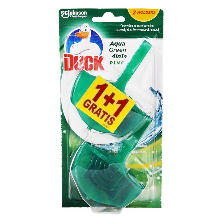 Set 3 x Odorizant Toaleta Duck Aqua Green 4 in 1 Pine, 1 + 1 Gratis