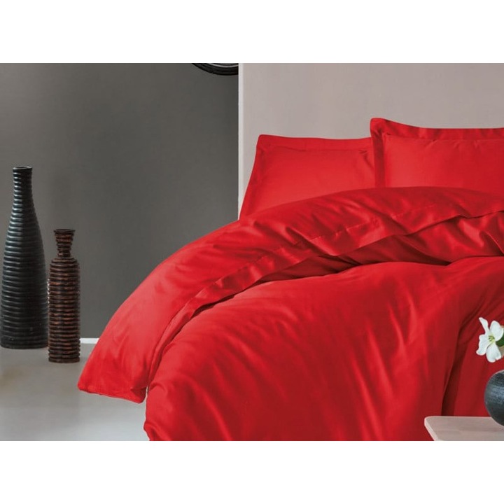 Спално бельо за 2 човека, Cottonbox, Elegant, Червено, Сатен, 6 бр
