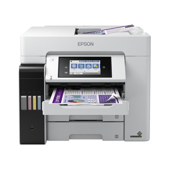 Imprimanta inkjet color Epson ET-5880, A4, duplex, ADF, USB 2.0, Wi-Fi, 25 ppm negru, 25 ppm color