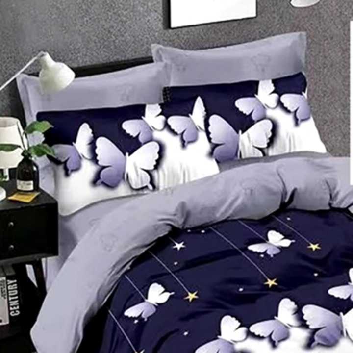 Lenjerie de pat Finet, cearceaf cu elastic, 6 piese, pentru pat dublu, multicolor, Ralex Pucioasa, 160x200cm, LDP-FINH-1006