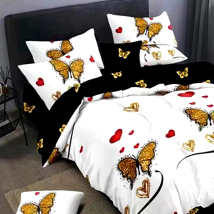 Lenjerie de pat Finet, cearceaf cu elastic, 6 piese, pentru pat dublu, multicolor, Ralex Pucioasa, 160x200cm, LDP-FINH-100283