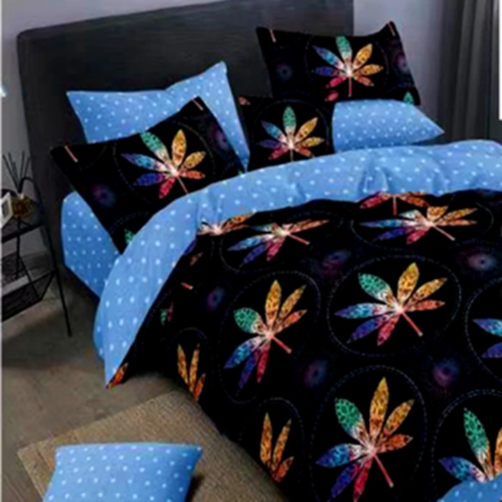 Lenjerie de pat Finet, cearceaf cu elastic, 6 piese, pentru pat dublu, multicolor, Ralex Pucioasa, 160x200cm, LDP-FINH-100290