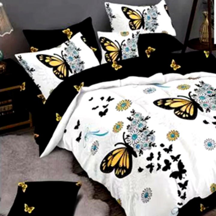 Lenjerie de pat Finet, cearceaf cu elastic, 6 piese, pentru pat dublu, multicolor, Ralex Pucioasa, 160x200cm, LDP-FINH-100280