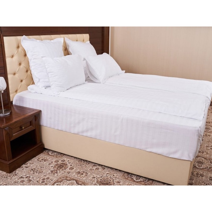 Lenjerie de pat pentru 1 Persoana, Dormy, Vianna, Alba, Bumbac 100%, 3 piese