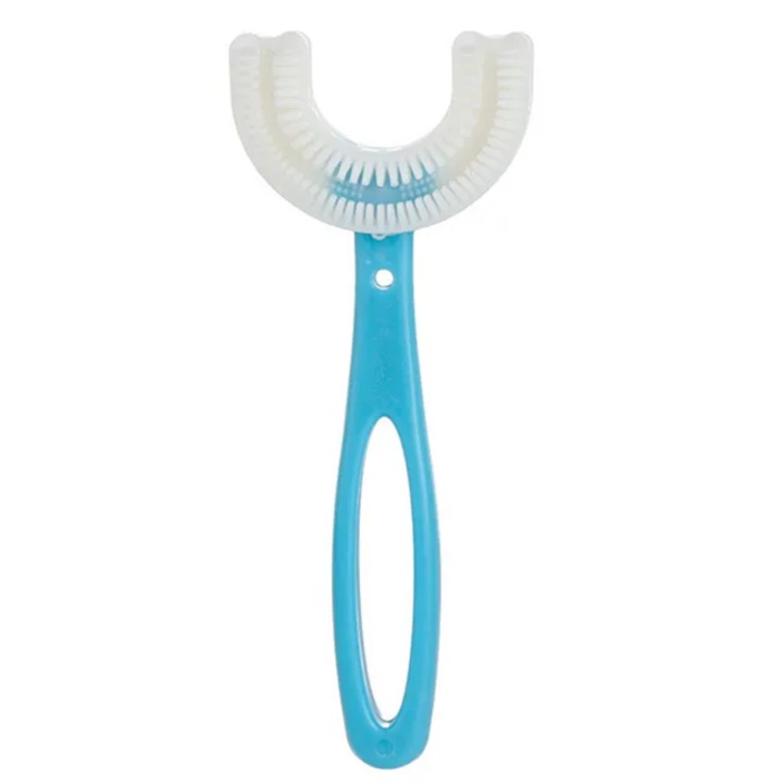 U-alakú fogkefe 6-12 éves gyerekeknek, élelmiszeripari szilikon, kék