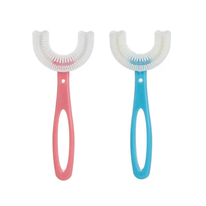 U Shape fogkefe készlet - 2 db, 5-12 éves gyerekeknek, rózsaszín/kék