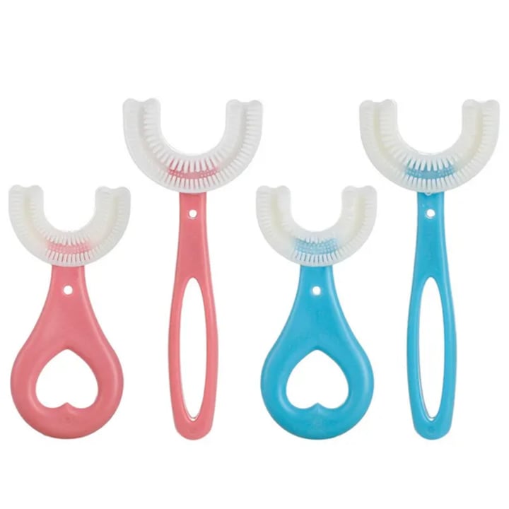 Set periute de dinti in forma de U - 4 bucati, pentru copii 2-12 ani, roz/albastru