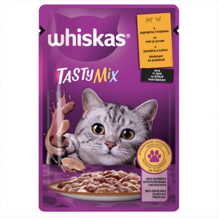 Hrana umeda pentru pisici Whiskas, Tasty Mix, Miel si Curcan in sos, 28 x 85 g