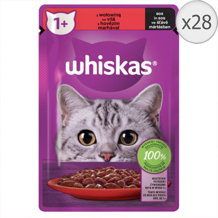 Hrana umeda pentru pisici Whiskas, Vita in sos, 28 x 85g