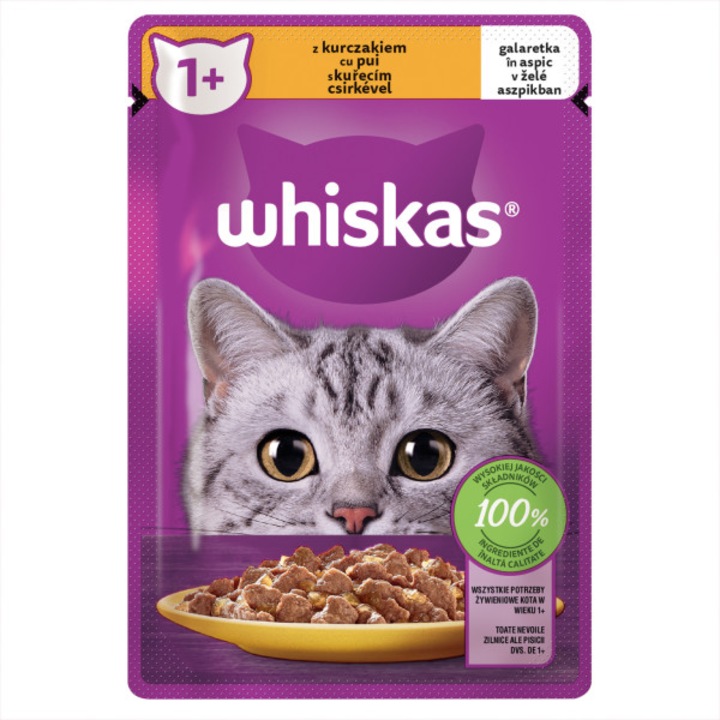 Hrana umeda pentru pisici adulte cu pui în aspic, Whiskas, 85g