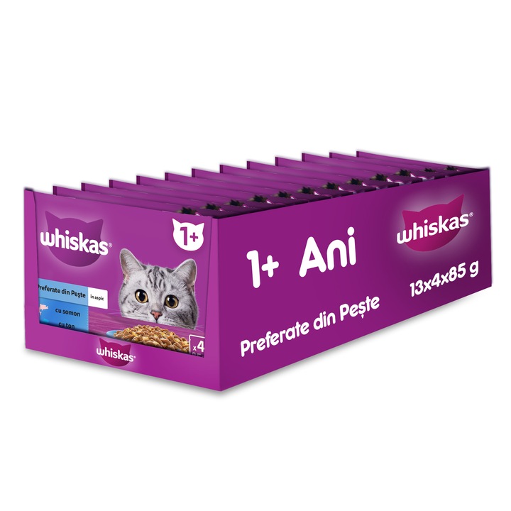 Hrana umeda pentru pisici Whiskas, selectii de peste in aspic, 13 x 4 x 85 g