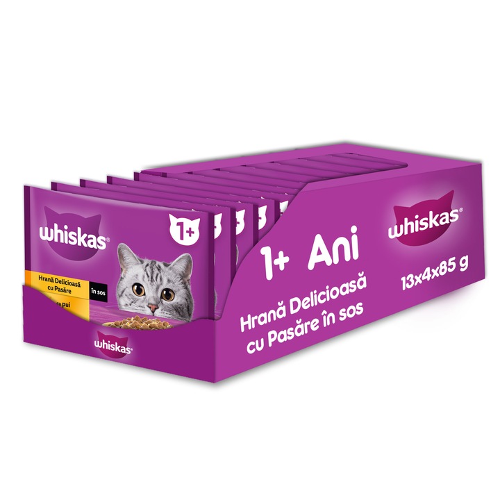 Мокра храна за котки Whiskas, Птиче месо в сос, 13 x 4 x 85 гр